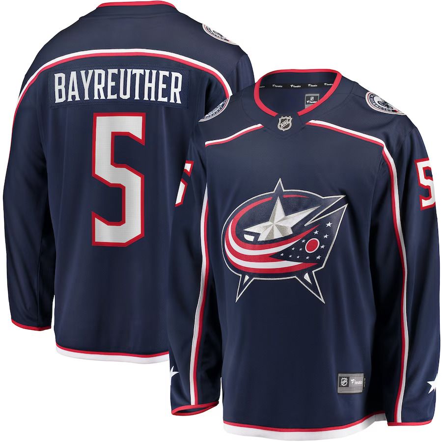 Men Columbus Blue Jackets 5 Gavin Bayreuther Fanatics Branded Navy Home Breakaway Player NHL Jersey